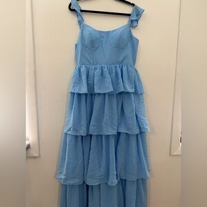 Elegant Sky Blue Layered Kids Dress
